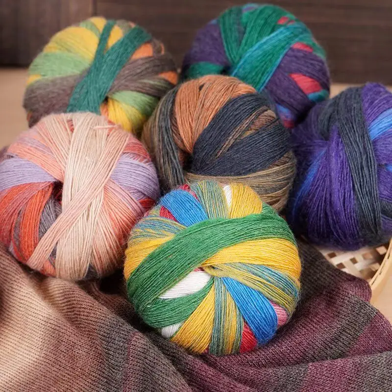 300g/set Thick Rainbow Wool Yarn for Knitting Scarfs Shawls Sweaters Hats Coats Vests Diy Soft Comfortable Segment Dyeing Thread