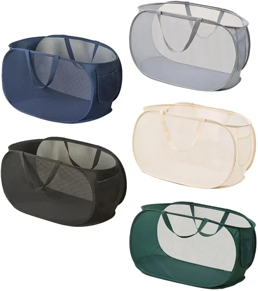 

5 Pcs Foldable Mesh Laundry Baskets with Large Opening for Home Organization and Storage