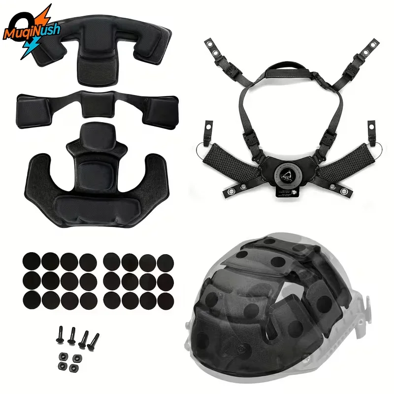 MuqiNush Adjustable Tactical Helmet Padding Kit with Suspension System, Breathable Protective Liner for FAST MICH Combat Helmets