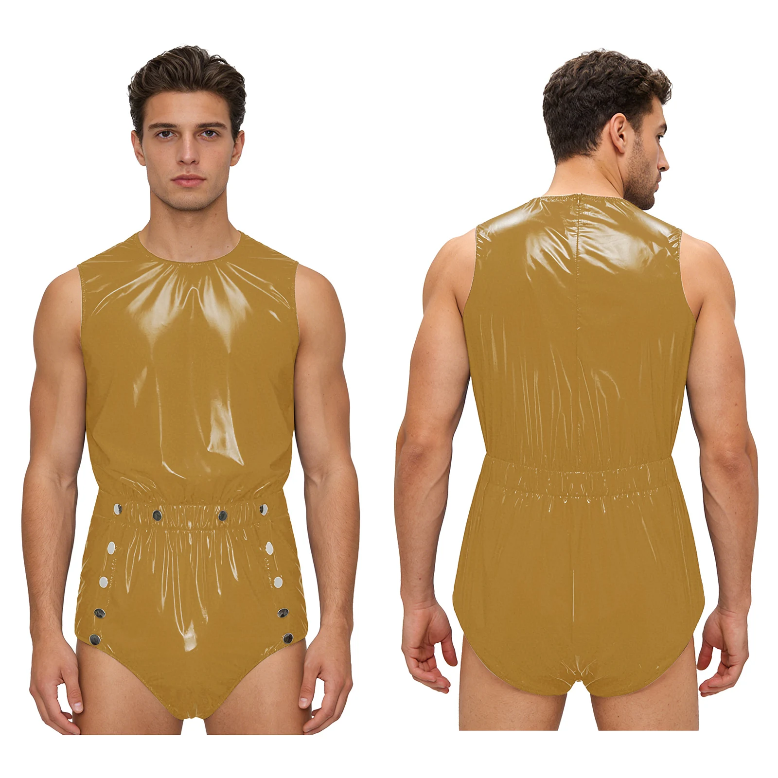 Herenbadpak uit één stuk, waterdicht bodysuit-badpak, kruisknopen, ritssluiting aan de achterkant, romper, jumpsuit, Rave Clubwear-zwempak