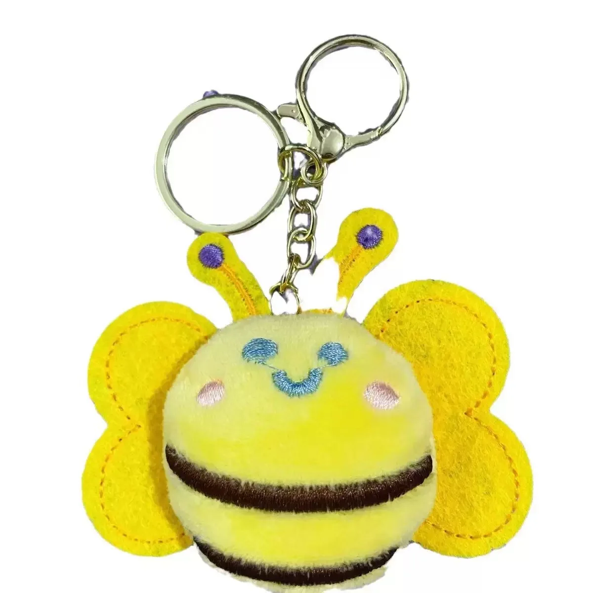 Wholesale A Dozen 3D Plush Cotton Stuffed 7*9cm Bees Keychains Four Colors Diy Detachable Rings Party Favors Gift Shops Resale