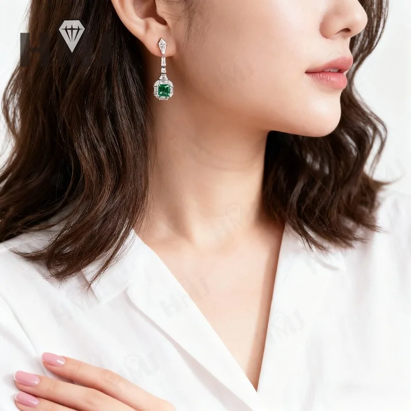 Custom Earrings 10K 14K 18K Cultivated Gemstone Asscher Lab Grown Ruby Sapphire Emerald Birthday Anniversary Gift Hypoallergenic