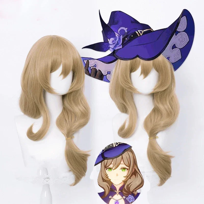 High Quality Genshin Impact Lisa Cosplay Wig 65cm Linen Wavy Heat Resistant Synthetic Hair Anime Game Wigs Wig Cap