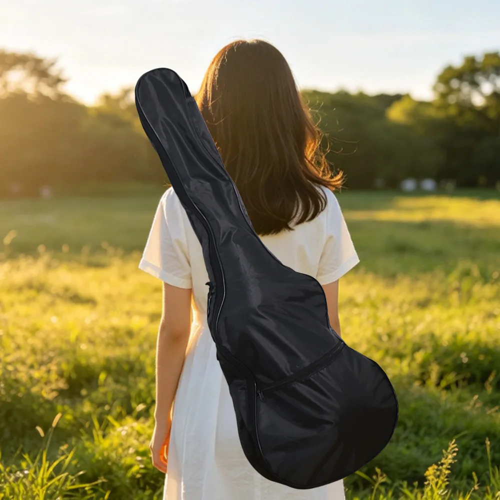 Stoßfeste, verstellbare Gitarrentasche mit Riemen, wasserdichter schwarzer Gitarrenrucksack aus Oxford-Gewebe mit Reißverschluss, Einzelschultertasche für Instrumente – Detail 5
