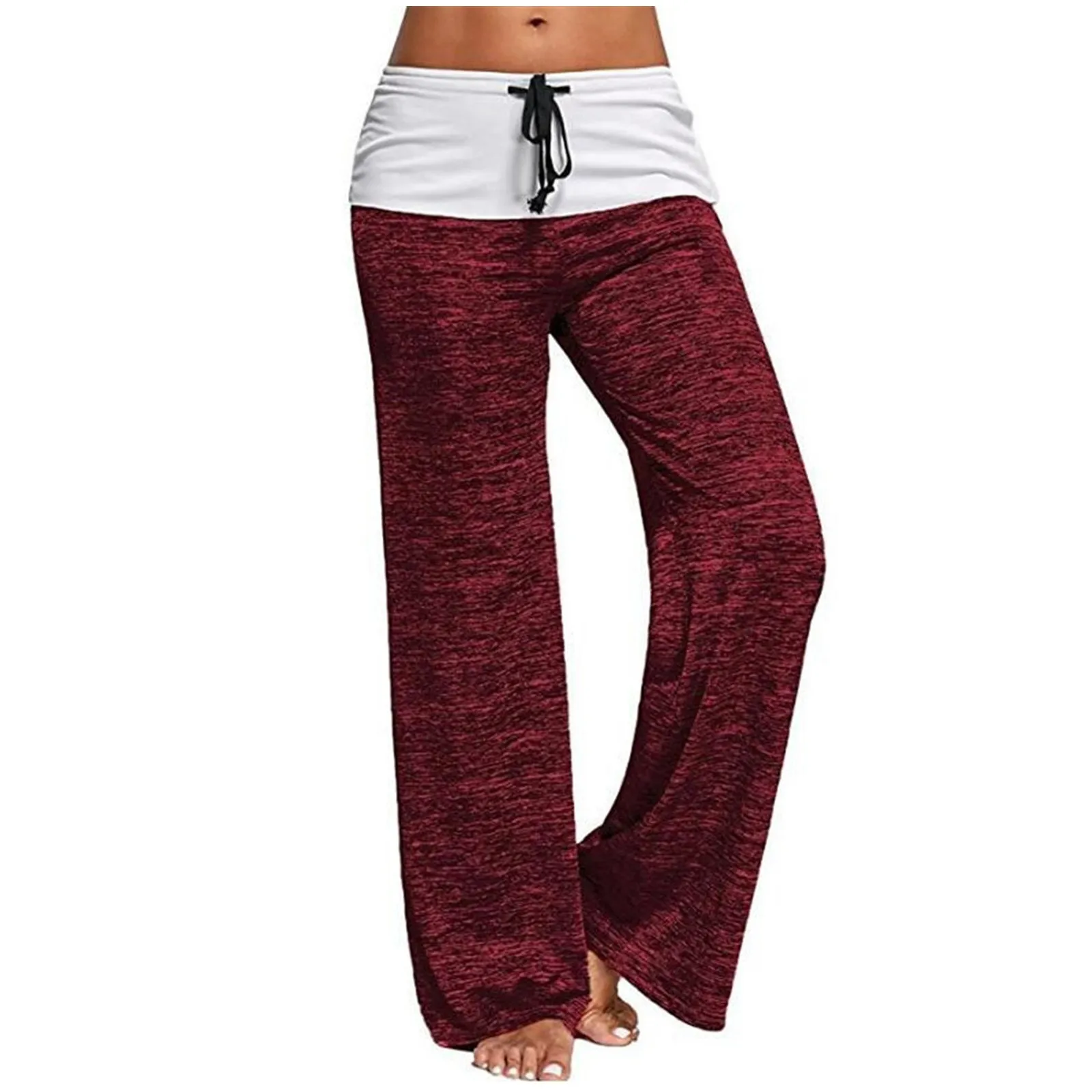 Wide Leg Pants Yoga Lounge Fold Over Trousers Fitness Drawstring Soft Loose Bottom Quick-Drying Sports Outdoor Casual Wide T1