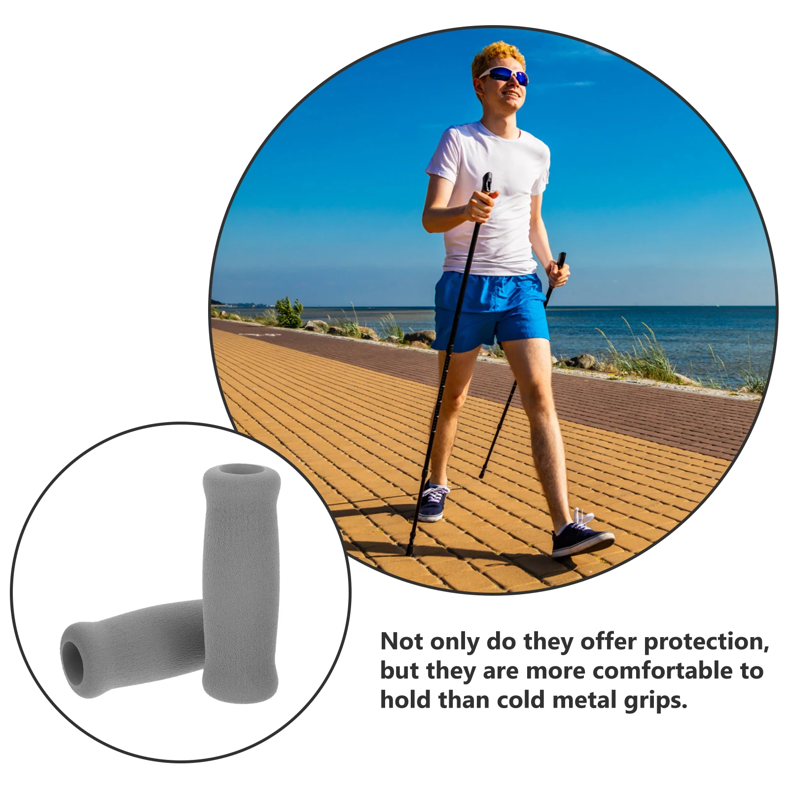 

4pcs Black Hiking Pole Handle Cover Foam Grips Universal Anti Skid Walking Stick Replacement Crutch Hand Grasps Non Slip Cane