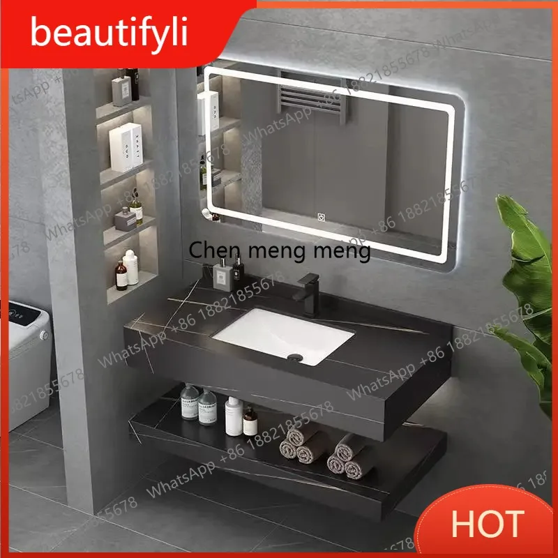 A139 Hotel Public Bathroom Double-layered Rock Connection Ceramic Bathroom Cabinets Integrated Basin Mobili Da Bagno Furniture