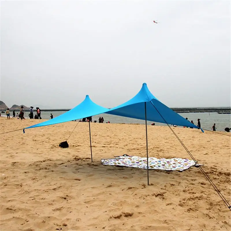 Beach Tent Sun Shelter Sun Shade Beach Canopy With UPF 50 Protection With 4 Sandbags Anti-UV Tent For Camping 4-8 Persons