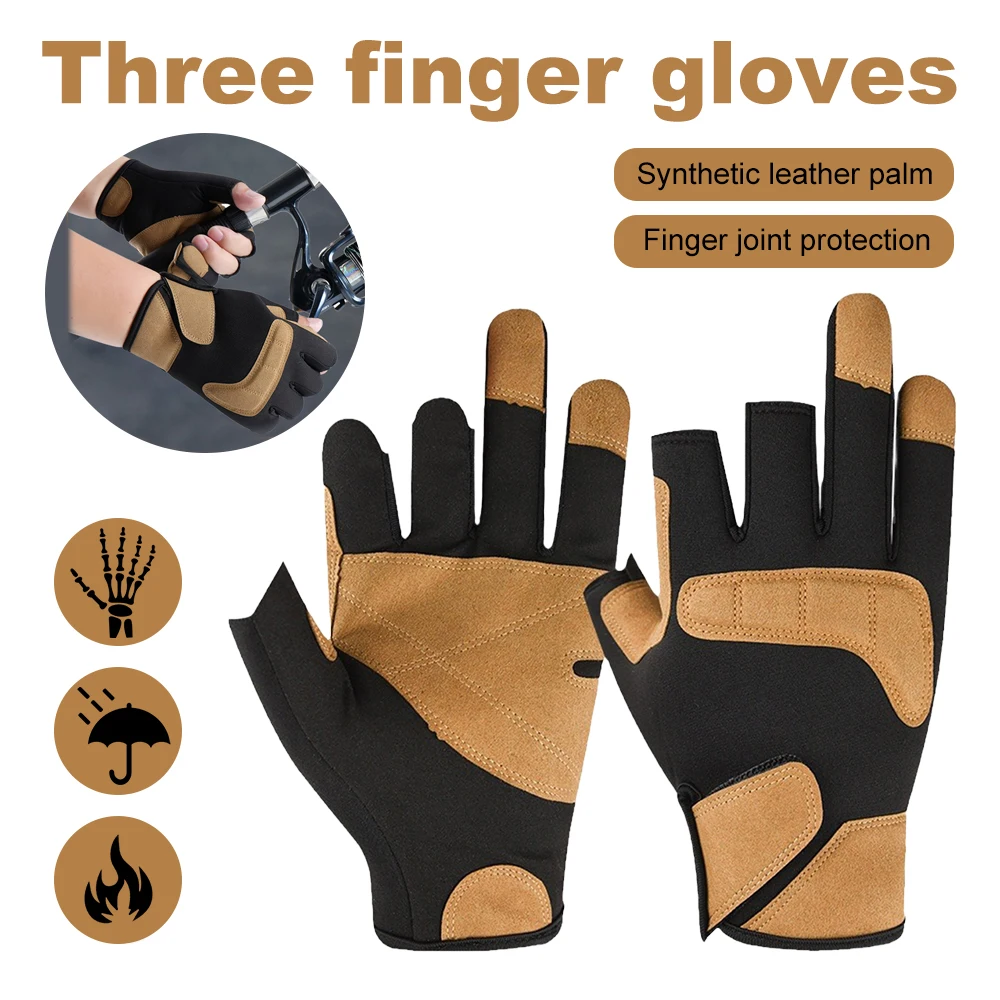 1Pair Winter Fishing Gloves 3-finger Waterproof Finger Palm Protection Gloves Men Women Warm Fish Angling Gardening Gloves