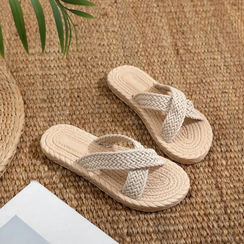Fashion Holiday Cross Rope Slippers Waterproof Non-Slip Woven Style Sandals Shoes EVA Vacation Beach Slippers Summer