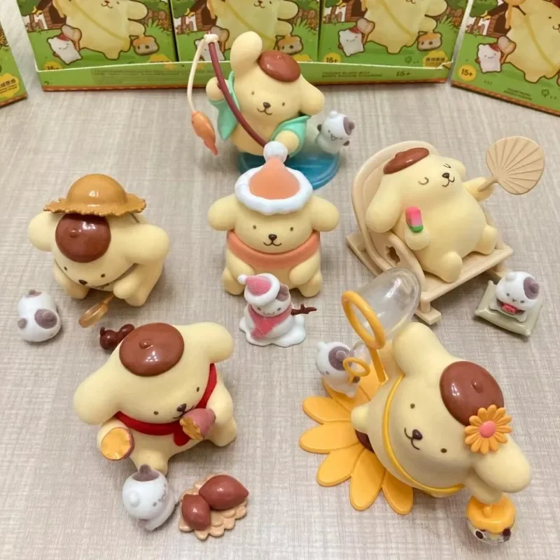 Pompompurin Jeugd Vier Seizoenen Serie Blind Box Kawaii Actie Beeldje Vissen Sneeuwpop Model Kind Speelgoed Verrast Cadeau