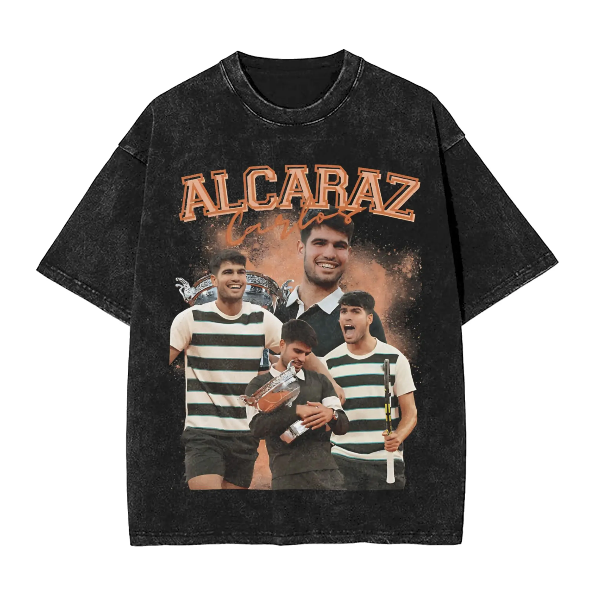 Novelty Carlos Alcaraz  T-Shirts for Men Round Neck Pure Cotton Washed T Shirt  Short Sleeve Tee Shirt Gift Idea Tops