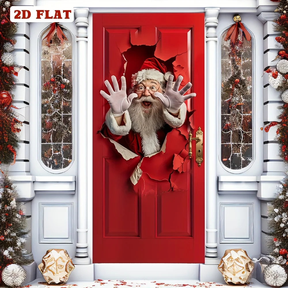 1 قطعة 2D شقة عيد الميلاد سانتا كلوز موضوع غطاء الباب ، الخلفيات والافتيات احتفالية ، سانتا كلوز متعة تصميم ، البوليستر العلم راية #6