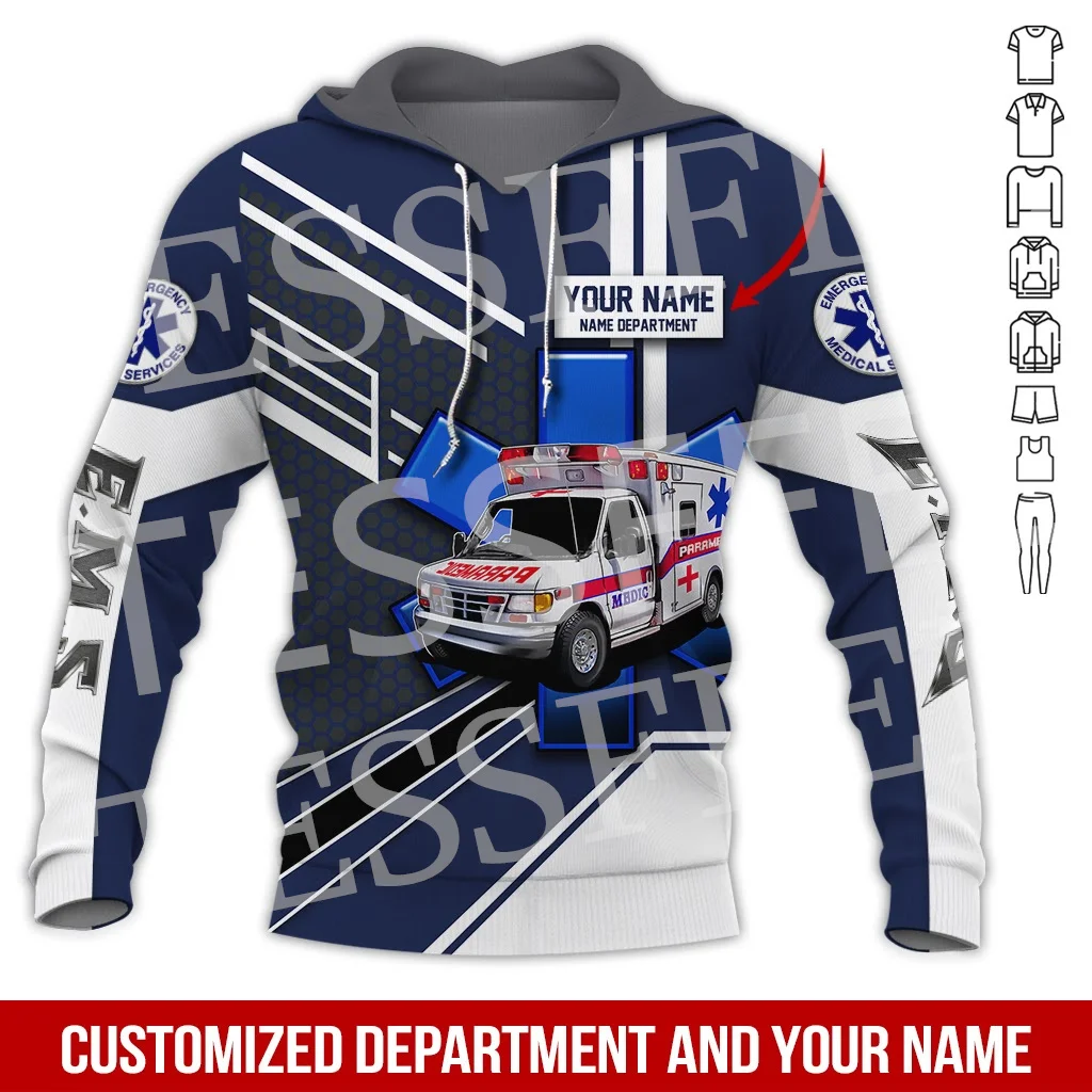 Custom Name Cosplay EMS EMT Medical Paramedic Nurse Worker Tattoo Retro 3DPrint Pullover Harajuku Jacket Casual Funny Hoodies 16