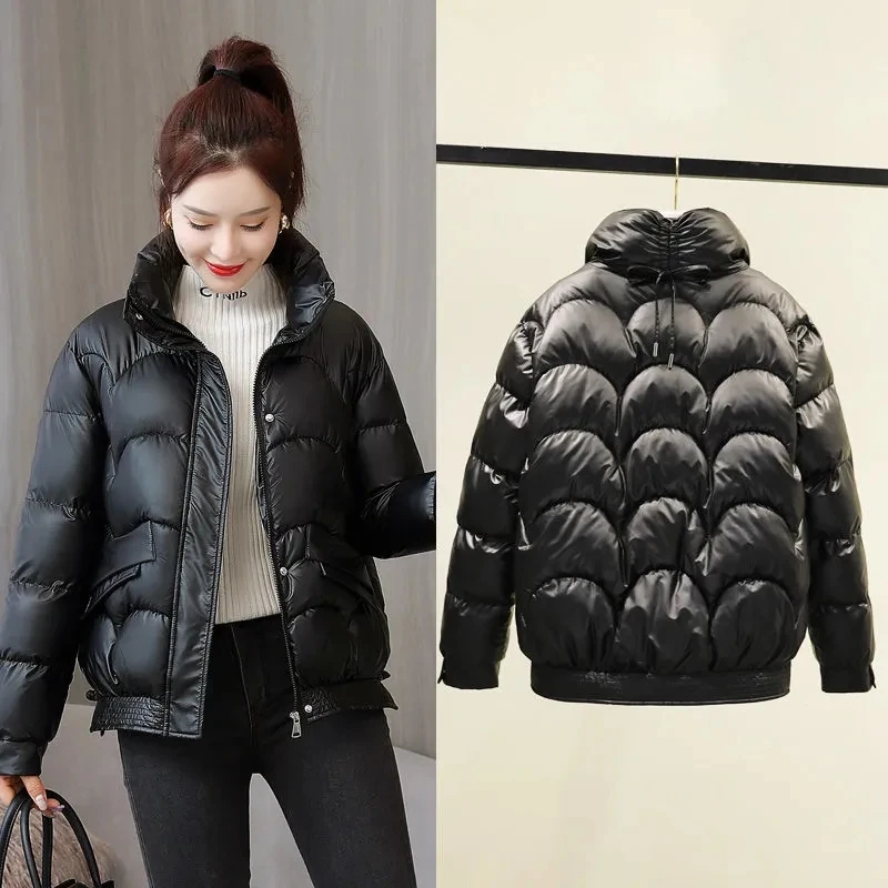 

Winter Down Padded Jacket Women's Short Section Coat 2022Bright Padded Jackets Korean Student Loose Outwear Thickened Female Top