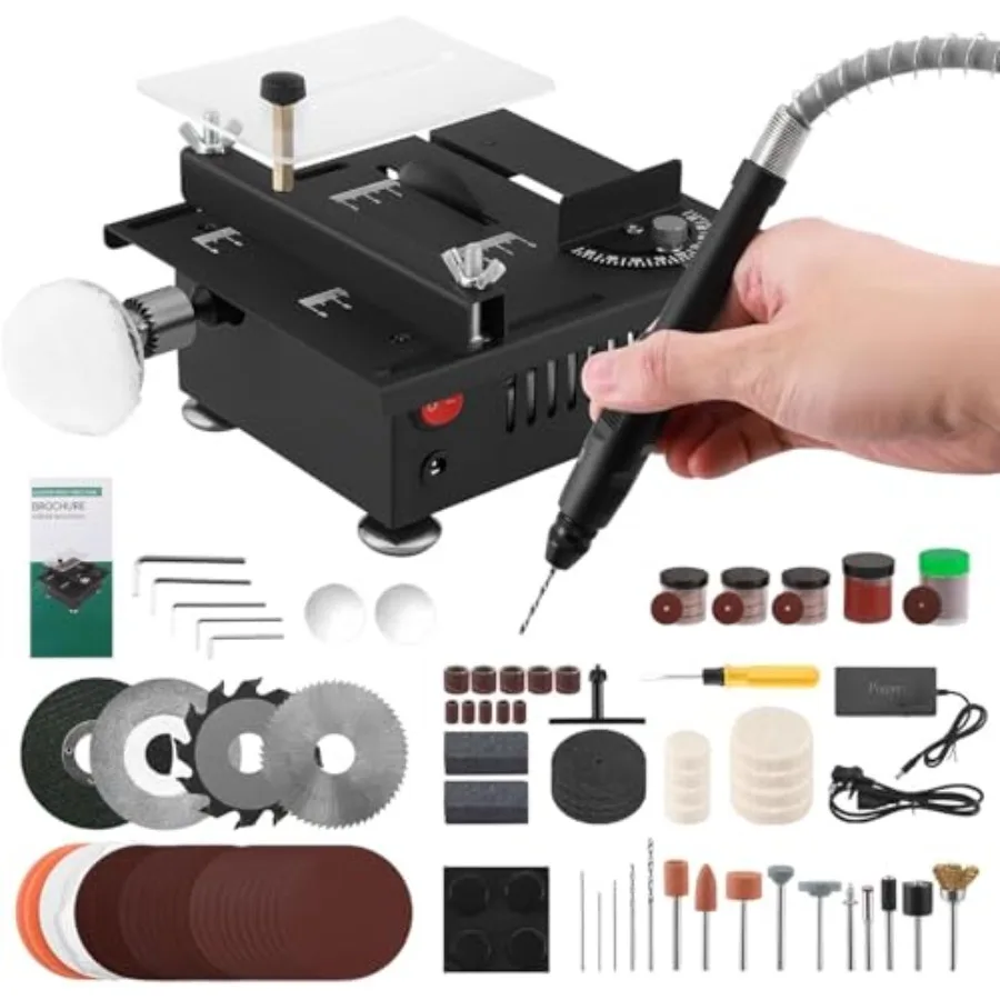 

Mini Table Saw for Crafts Multi-functional Portable Adjustable Cutting Sanding Engraving Drilling All-in-One Machine Suitable f