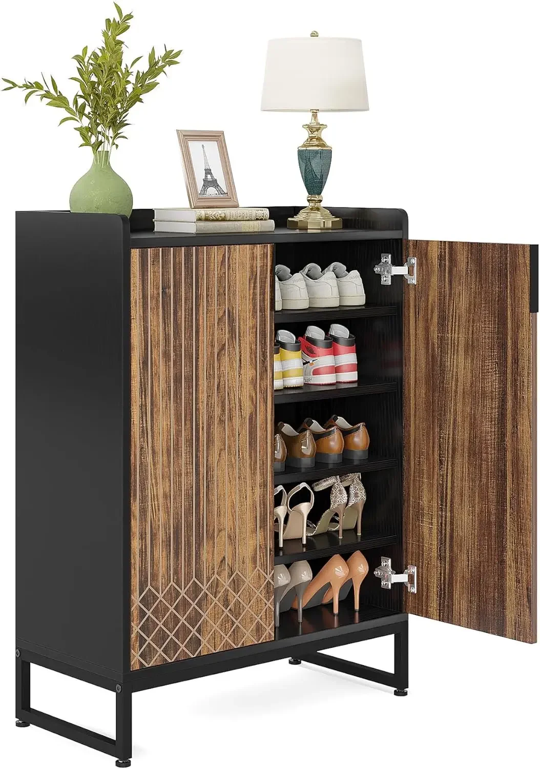 Shoe Cabinet with Doors, 5-Tier Wooden Storage for 25 Pairs, Modern Organizer for Entryway and Living Room