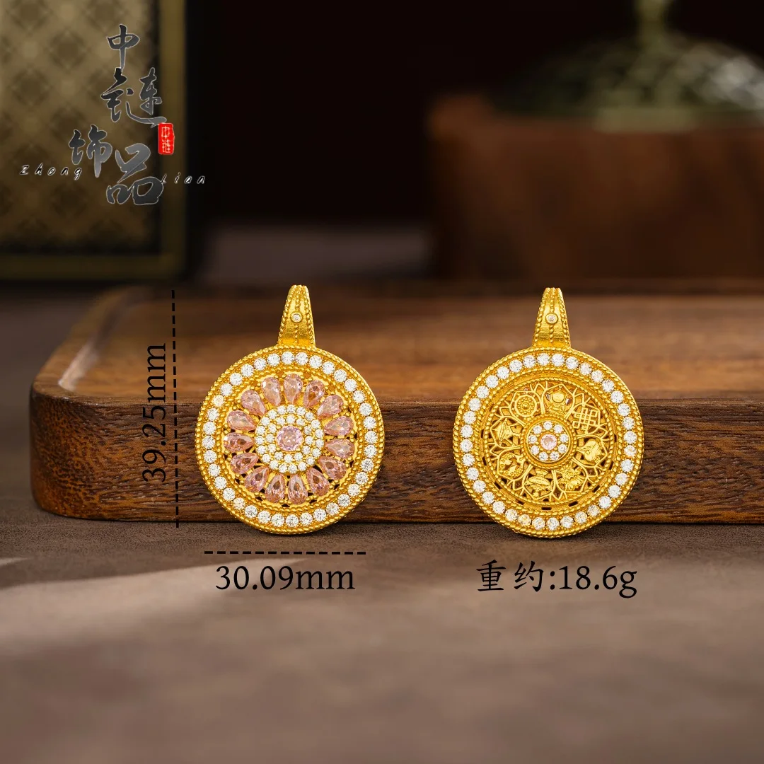 9999 gold powder diamond rose window rotating eight-symbol compass pendant versatile compass pendant necklace