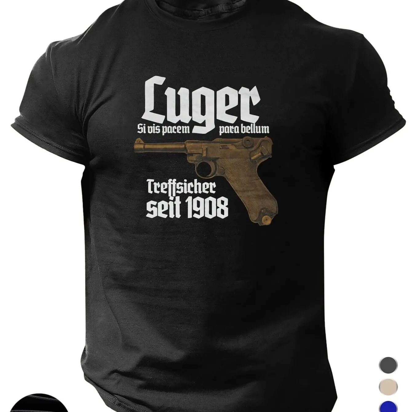 Men Vintage Lugers 1908 German Automatic Pistol Graphic T-Shirt Royal Blue Casual Short Sleeve Summer Tee men clothing