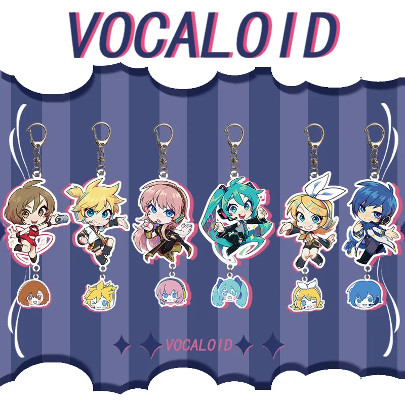 Hatsune Miku Keychains Kaito Rin Len Luka New Anime MEIKO Kawaii Q Version Figures Acrylic Key Chain Pendants Model Toys Gifts