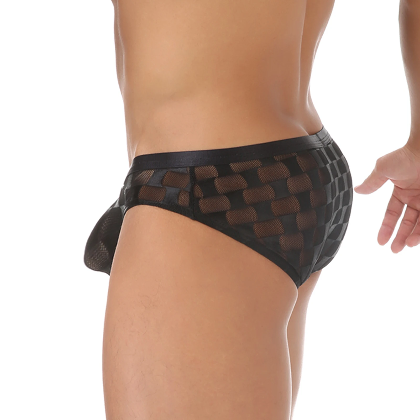 Mens Sexy Mini Micro Lingerie Mesh Plaid Transparent U Convex Briefs See-Through Big Penis Panties xxxl Adult 18 Erotic Clothing