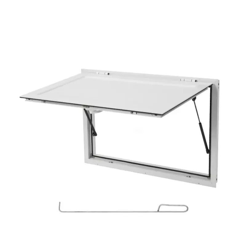 

Aluminum Alloy Body RV Food Truck Awning Window 85 Degrees Caravan Unfold Concession 91x61CM Hydraulic Opening Double-Layered