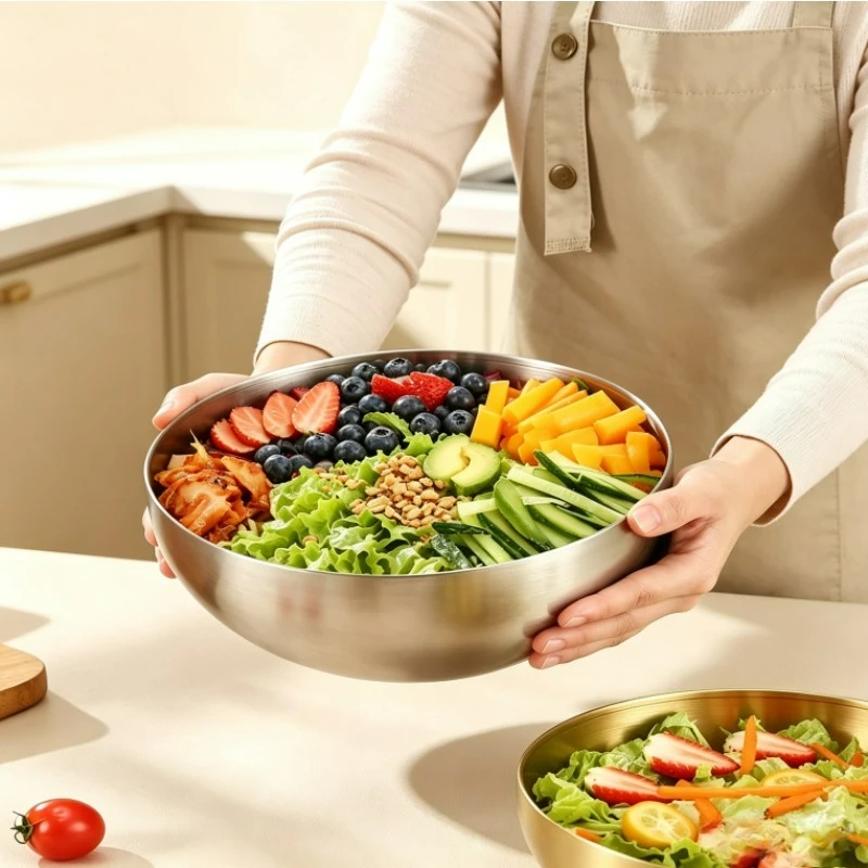 Stainless Steel Mixing Bowls Metal Serving Salad Bowls, Baking Food Storage Containers for Baking, Cooking, Making Salads, Soups view 2