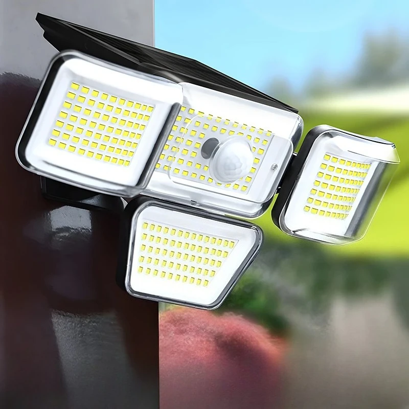 4-Head Solar Motion Sensor Outdoor Light, LED Security Flood Light with Remote, Waterproof Solar Powered Wall Light for Garden