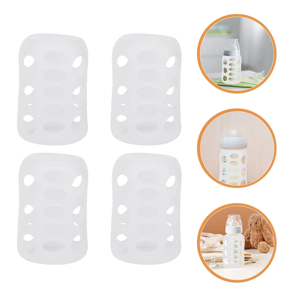 4 Pcs Baby Bottle Protector Cover Insulation Nursery Sleeves White Silica Gel Milk