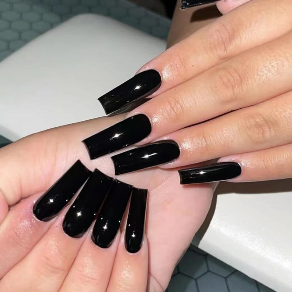 120 pçs preto ballet imprensa em dicas de unhas falsas cobertura completa longa bailarina unhas falsas cor sólida extensão de unhas artificiais