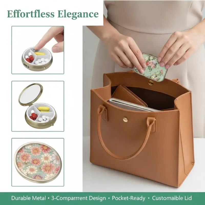 Portable Mini Pill Case with Mirror Waterproof Leakproof Pill Storage Box for Purse Pocket Hiking Camping Outdoor Carry