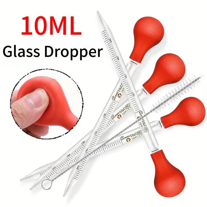 This Set of Glass Pipettes with Precise Graduations Is a Laboratory Essential, Complete with Cleaning Brush It Is Ideal for Laboratory Research, Watering Plants, and Transferring Liquids, and Is an Essential Tool for Scientists.