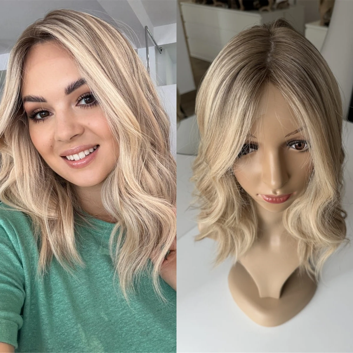 Bob Soft Hair 13x4 Middle Part Body Wave Ash Blonde Natural Synthetic Lace Frontal Wig High Quality Syntehtic Heat Resistant Wig