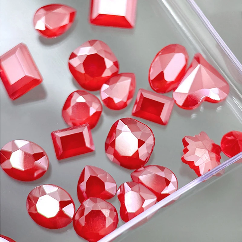 10Pcs Sparkle Crystal Red Rhinestones 3D Nail Art Decoration Translucent Nail Charms Mix Shape Jewlery Manicure DIY Nail Art