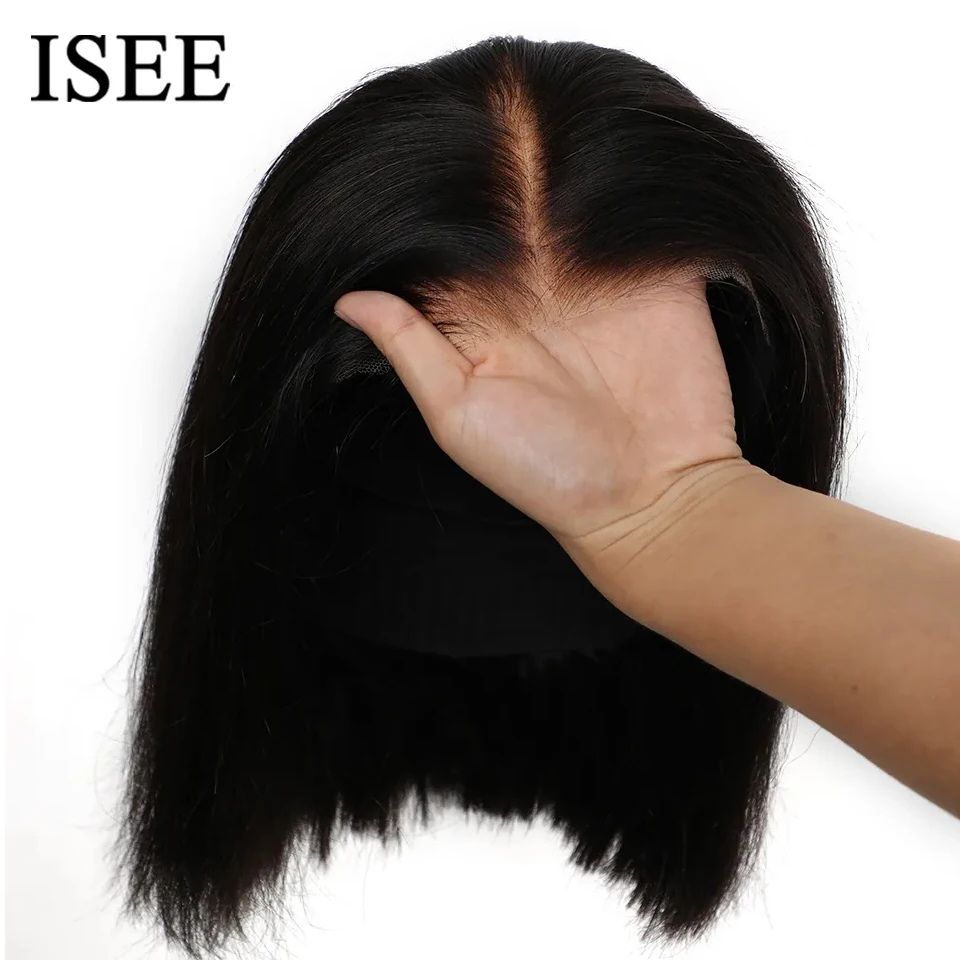 ISEE Hair Wear Go Human Hair Wigs Pre Cut PrePlucked Bone Straight Bob Wigs Transparent 7X5 Lace Front Glueless Wig Ready To Go