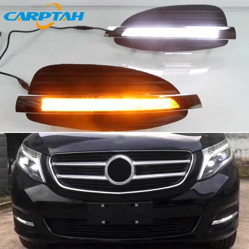

Car LED DRL 12V Daylights For Mercedes Benz V260 2016 2017 2018 Yellow Turn Signal Daytime Running Headlamps Auto Driving Lamp
