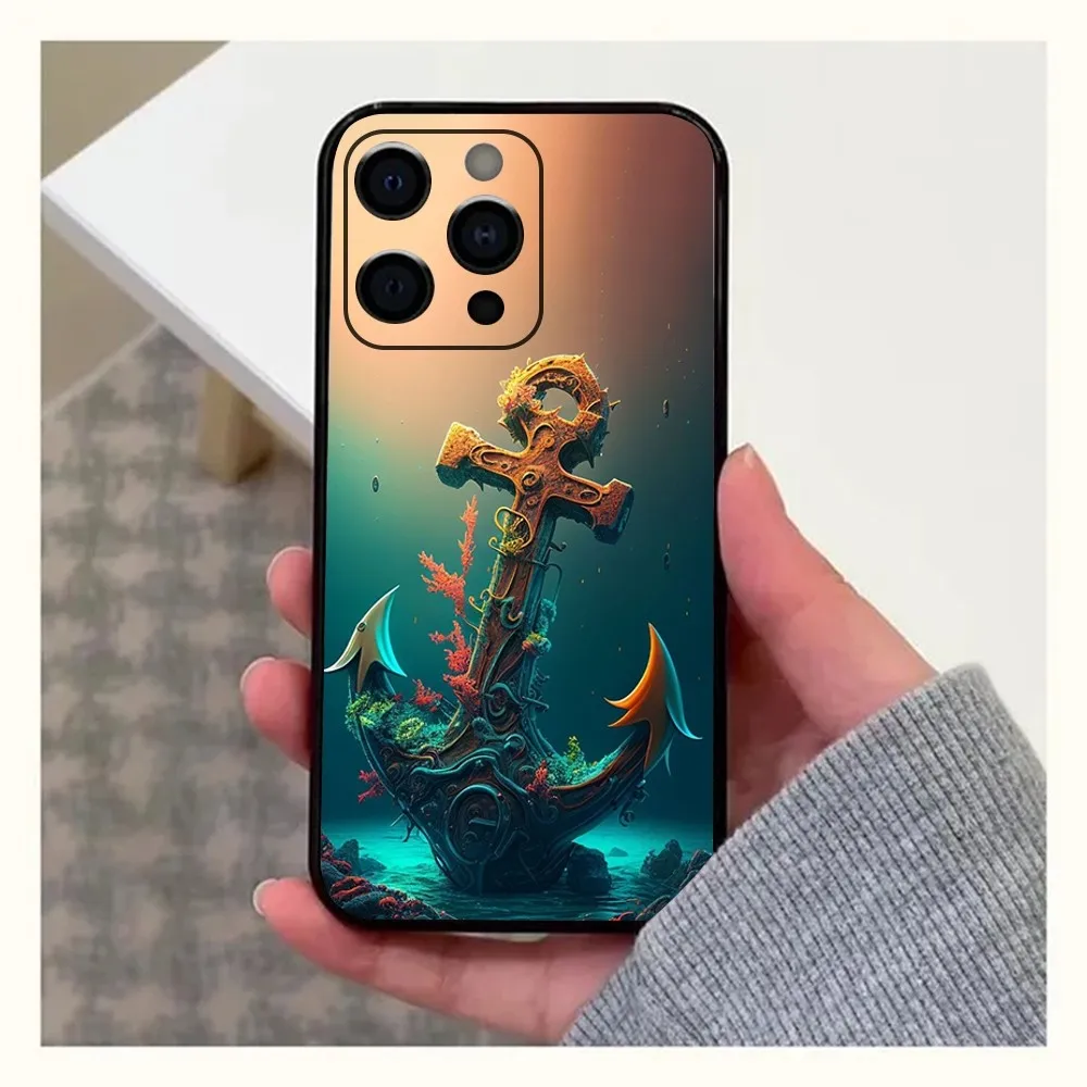 Anchor Sailing Phone Case For Apple iPhone 15,14,13,12,11,Pro,X,XS,Max,XR,Plus,Mini Soft Black Cover