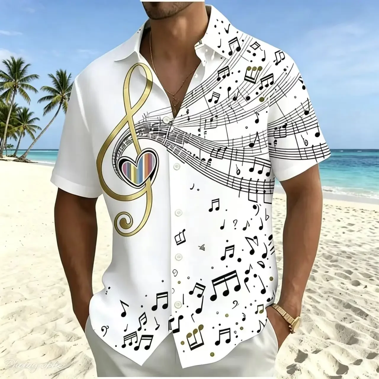 Premium Men's Short Sleeved 3D Printed Music Symbol Shirt – Comfortable Breathable Casual Vacation Wear