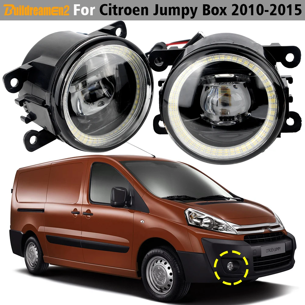 2 Pieces 30W 6000LM Car Front LED Lens Fog Light Angel Eye Daytime Running Lamp DRL H11 For Citroen Jumpy Box E-Jumpy 2010-2024