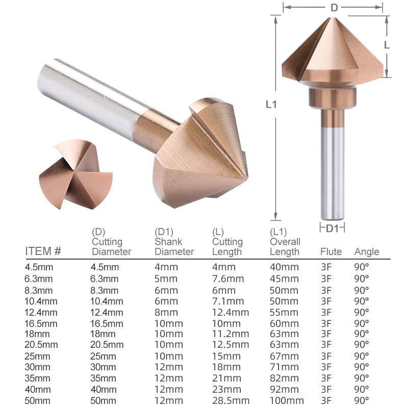 XCAN 3 Flute Chamfering Cutter 90 Degees 4.5-50mm HSS 6542 Countersink Drill Bit Wood Metal Hole Drilling Tool Metal Cutter