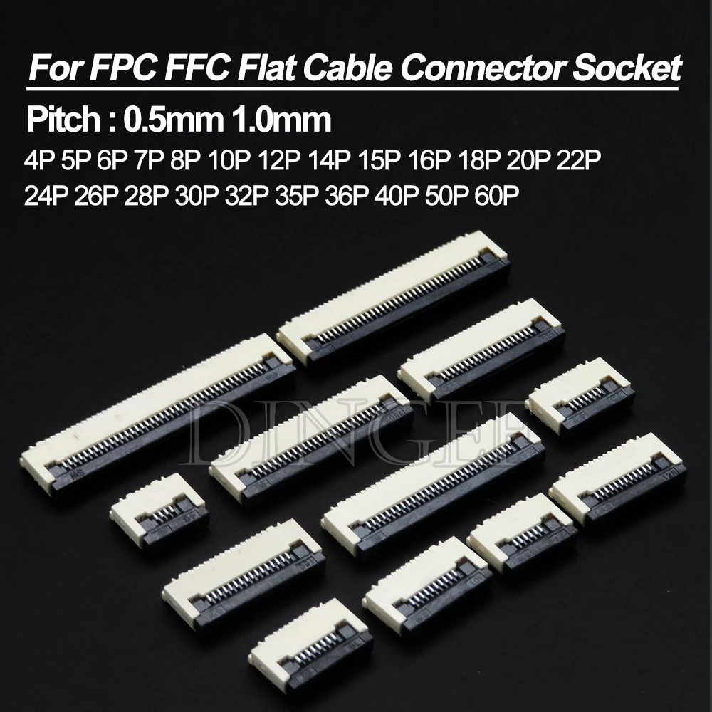 10pcs/lot FPC FFC For Flat Cable Connector 0.5mm 1mm Pitch Under Clamshell Socket 4P 6P 8P 10P 12P 14P 16P 20P 22P 24P 30P 40P