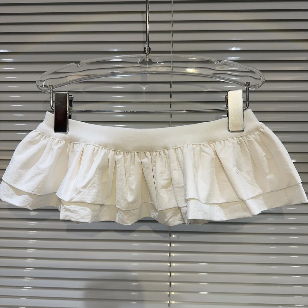 Lente 2026 Trendy ultra-ort rok met tailleafdichting, elastische taille, geplooid kantontwerp, kleur zoom, damesfaion