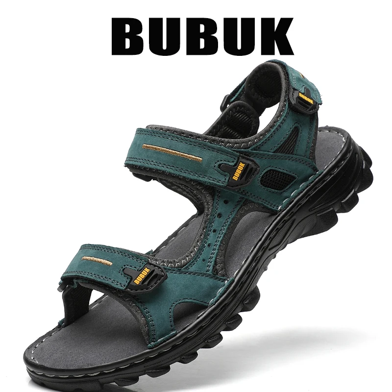 

Bubuk Men's First-Layer Cowhide Sandals, Summer Outdoor Open-Toe Beach Shoes, Lightweight Hiking Shoes, with Arch Support, Stylish and Breathable
