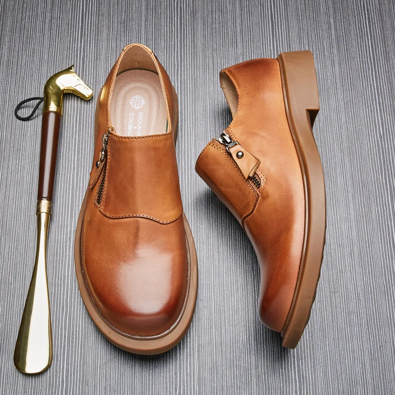 

Vintage Mens Dress Shoes Luxury Handmade Genuine Leather Autumn Round Toe British Style Daily Casual Business Social Shoes Man