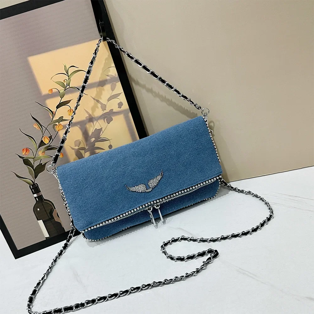 

New Fashionable Women Single-shoulder Bag Black Embroidered PU Retro Wing Bag Casual Outdoor Ladies Chain Crossbody Bag