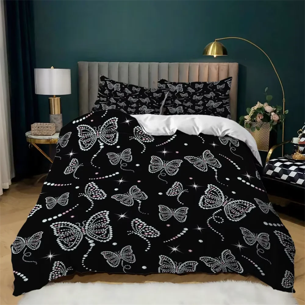 Shiny Bedding Set Black White Duvet Cover Sets Bed Linen Twin Queen King Single Home Textile Adult Kids 3D Bedding Set