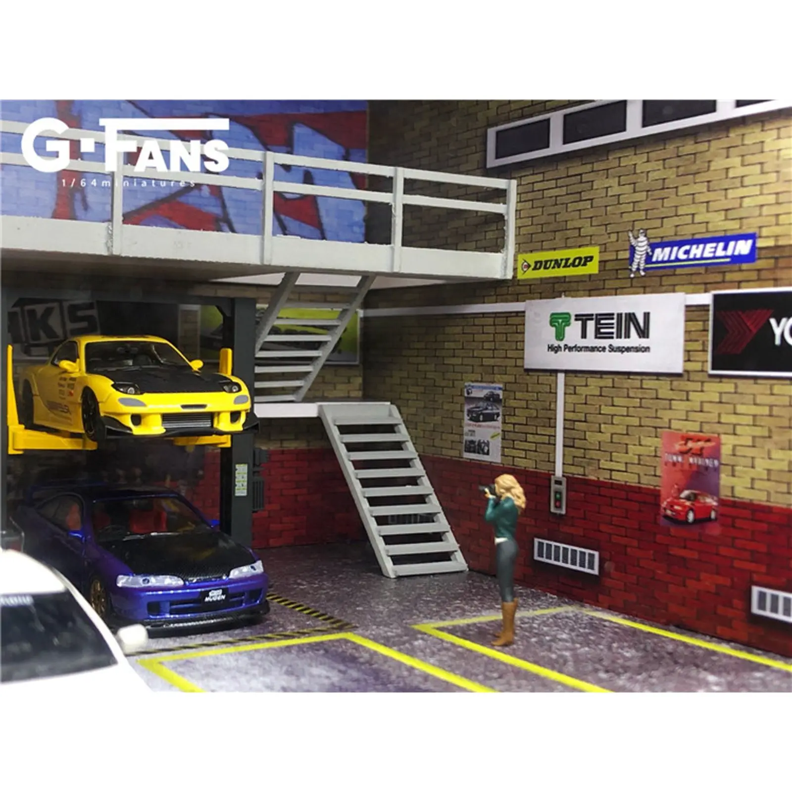 Diorama 1/64 LED Lighting Double-Deck Model Car Garage Collection Display Gifts