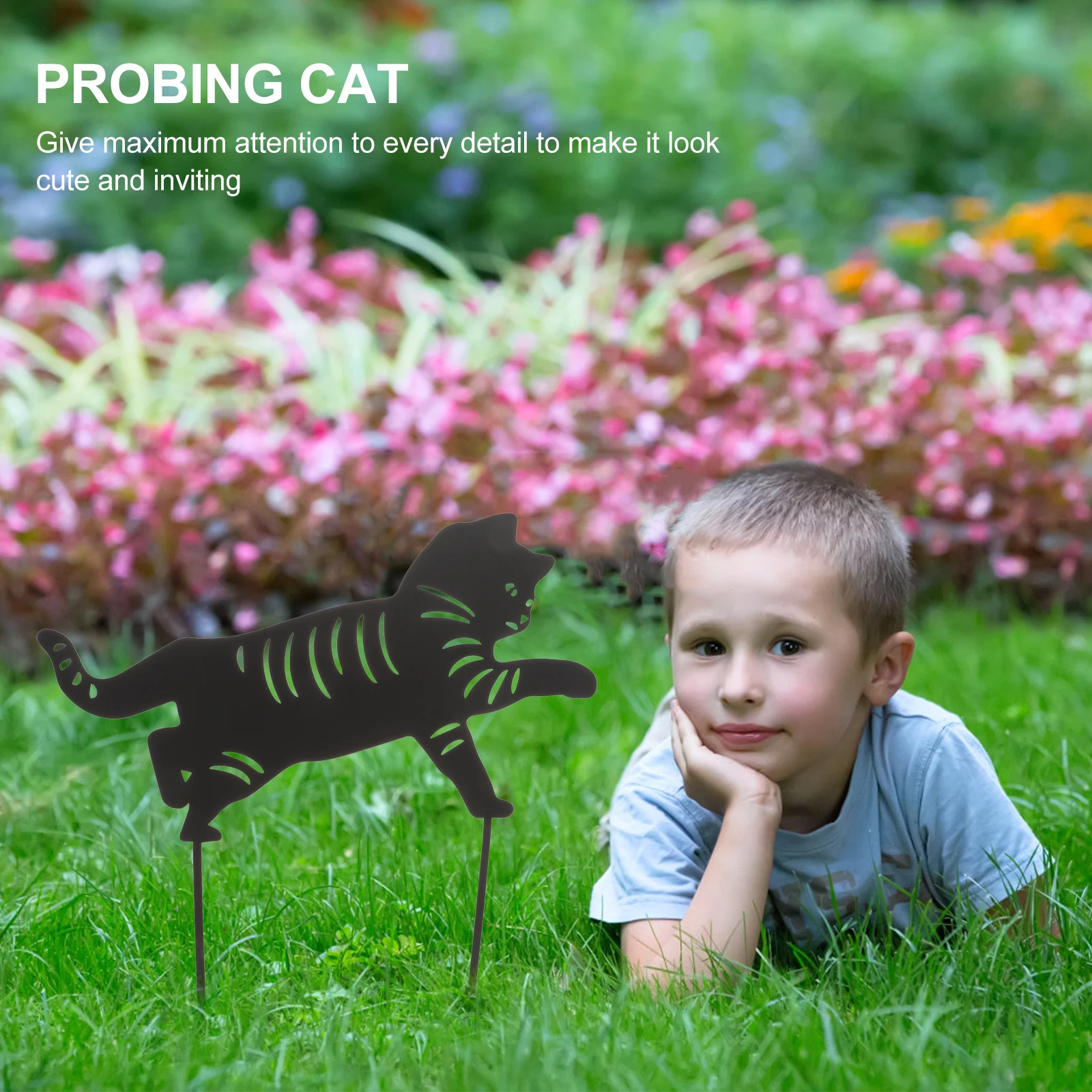 

Wrought Iron Cat Decoration Garden Animal Insert Sign Black Stakes Lawn Metal Yard