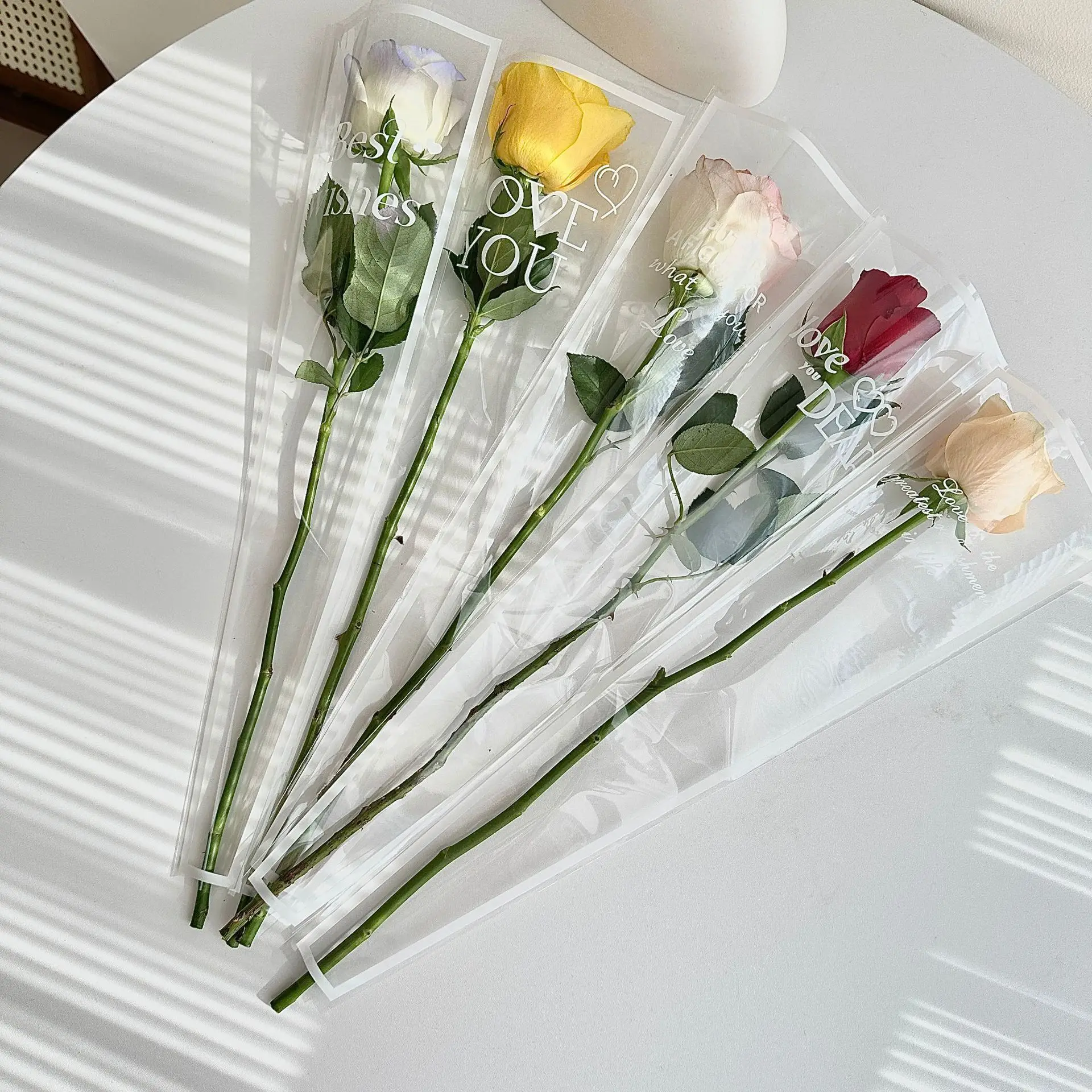 50 Stück lieben transparente Rosen verpackungs beutel Blumenstrauß Plastiktüte Blumenstrauß Geschenk papier eine gerade Tasche Blumen verpackung