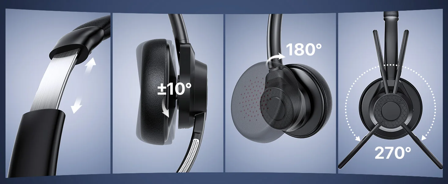 Bluetooth-Headset, kabellose Bluetooth V5.4-Kopfhörer mit Mikrofon, kabelloses Multipoint Connect-Headset mit Geräuschunterdrückung und Mikrofon – Detail 6